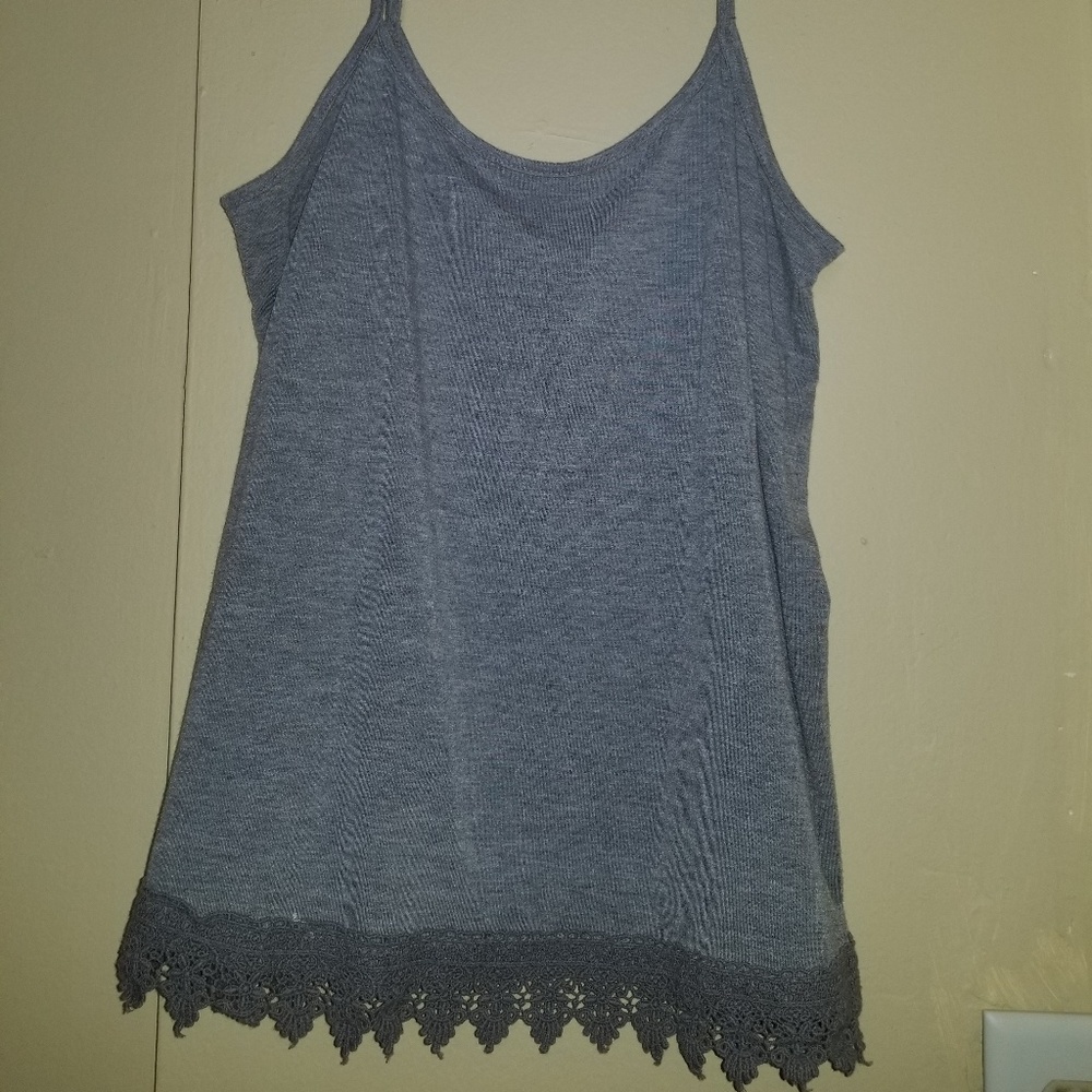 Grey Tank Top Crochet Lace Bottom